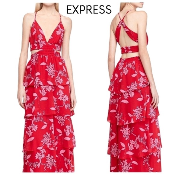 knee length dresses for ladies Red One Shoulder Geometric Floral Dress - Maxi Dresses